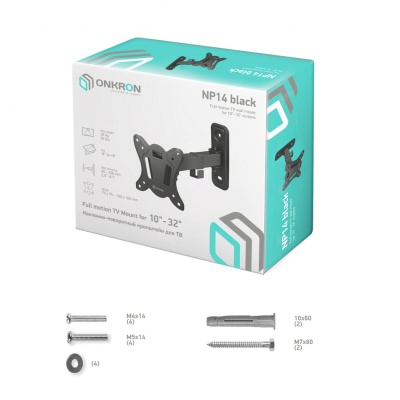 Кронштейн для телевизора Onkron NP14 настенный, наклонно-поворотный, 10-32 дюйма, черный