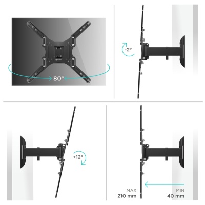 Кронштейн для телевизора Onkron NP44 настенный, наклонно-поворотный, 26-65 дюйма, черный